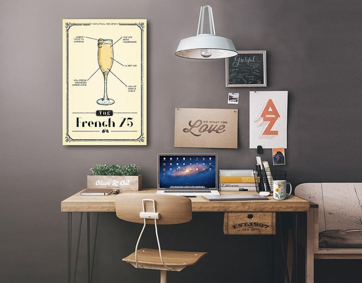 Prohibition, Cocktail Recipe, French 75, Lantern Press Artwork, Stretched Canvas Canvas Lantern Press