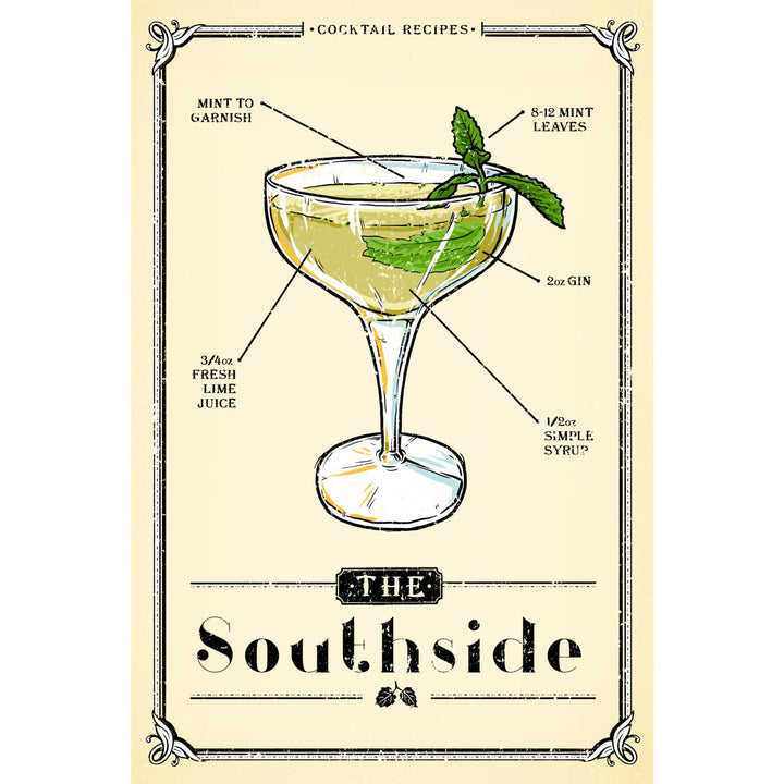 Prohibition, Cocktail Recipe, Southside, Lantern Press Artwork, Stretched Canvas Canvas Lantern Press