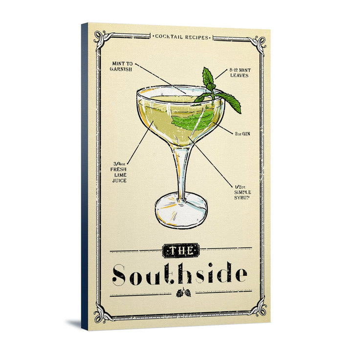 Prohibition, Cocktail Recipe, Southside, Lantern Press Artwork, Stretched Canvas Canvas Lantern Press