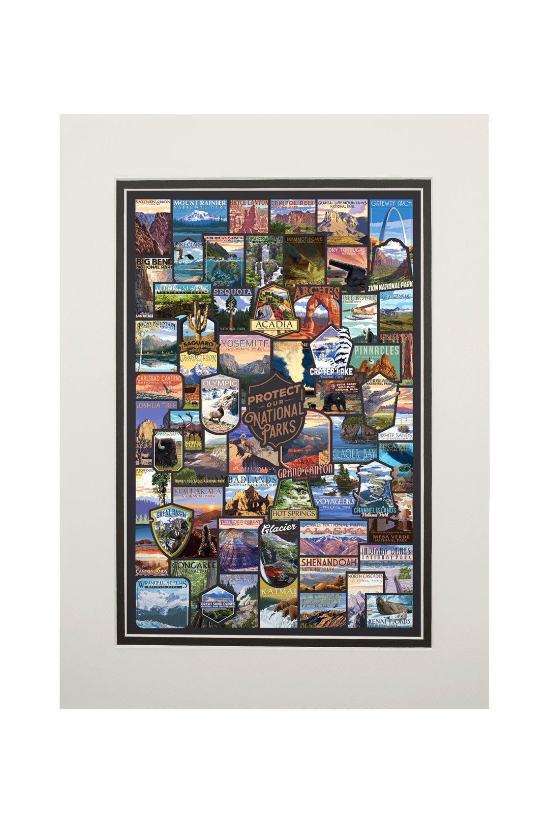 Protect Our National Parks, Collage, Lantern Press Artwork, Art Prints and Metal Signs Art Lantern Press 11 x 14 Matted Art Print
