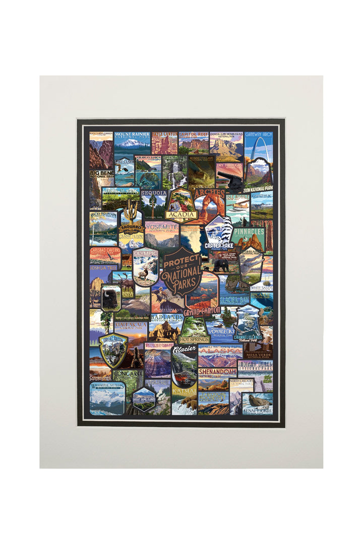 Protect Our National Parks, Collage, Lantern Press Artwork, Art Prints and Metal Signs Art Lantern Press 11 x 14 Matted Art Print