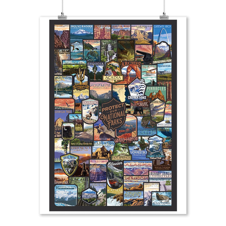 Protect Our National Parks, Collage, Lantern Press Artwork, Art Prints and Metal Signs Art Lantern Press 12 x 18 Art Print