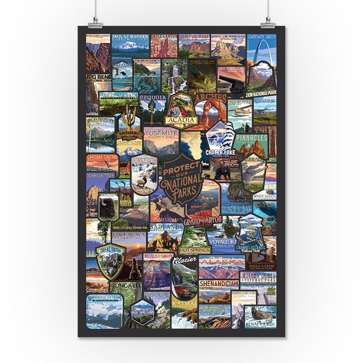 Protect Our National Parks, Collage, Lantern Press Artwork, Art Prints and Metal Signs Art Lantern Press 16 x 24 Giclee Print