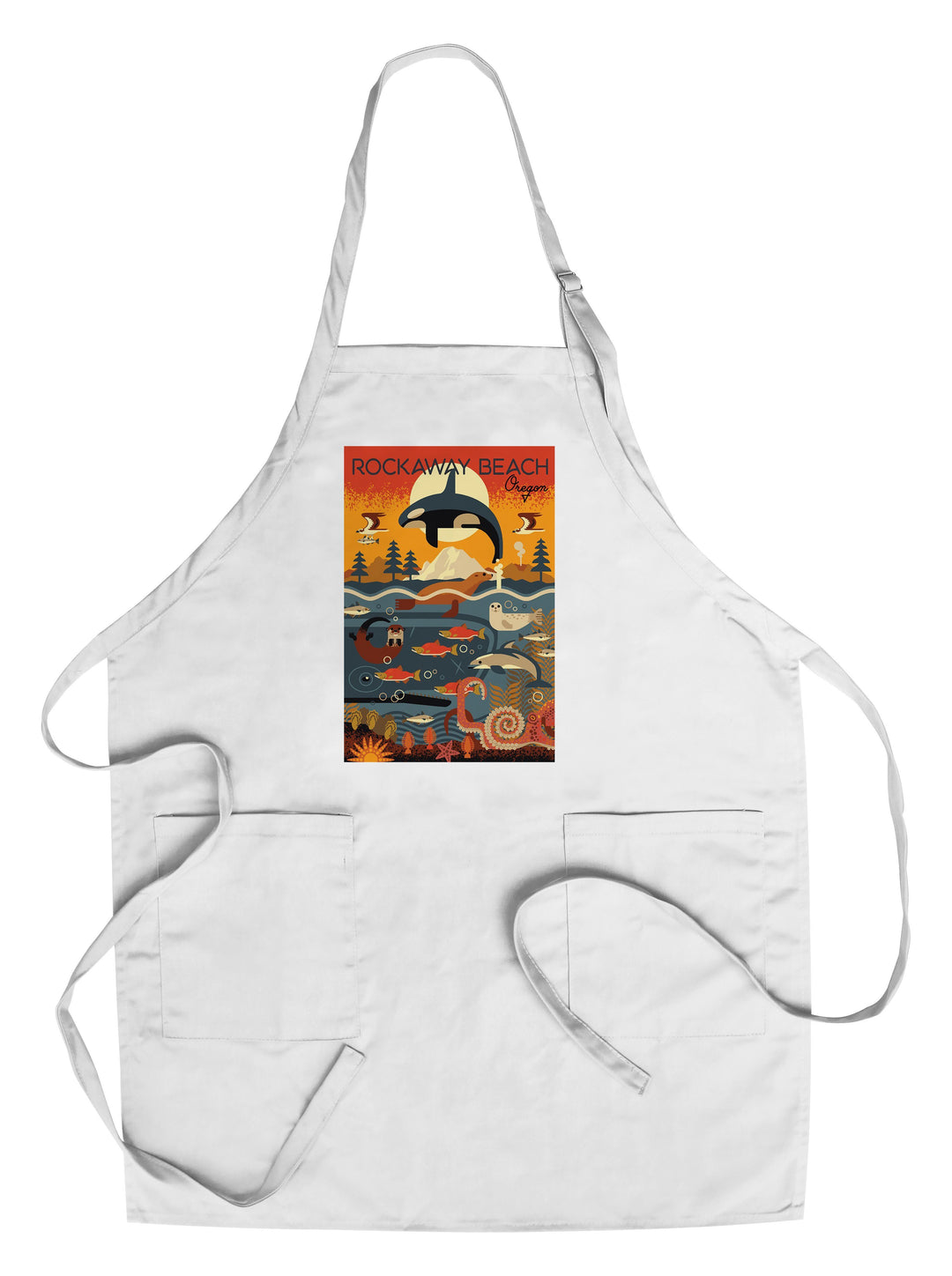 Rockaway Beach, Oregon, Marine Animals, Geometric, Lantern Press Artwork, Towels and Aprons Kitchen Lantern Press Chef's Apron