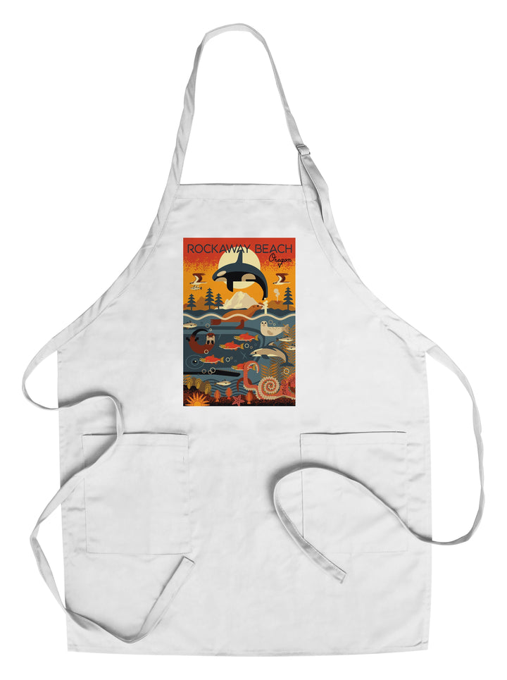 Rockaway Beach, Oregon, Marine Animals, Geometric, Lantern Press Artwork, Towels and Aprons Kitchen Lantern Press Chef's Apron