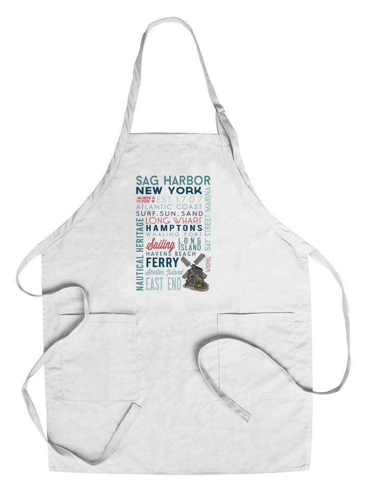 Sag Harbor, New York, Typography, Lantern Press Artwork, Towels and Aprons Kitchen Lantern Press Chef's Apron