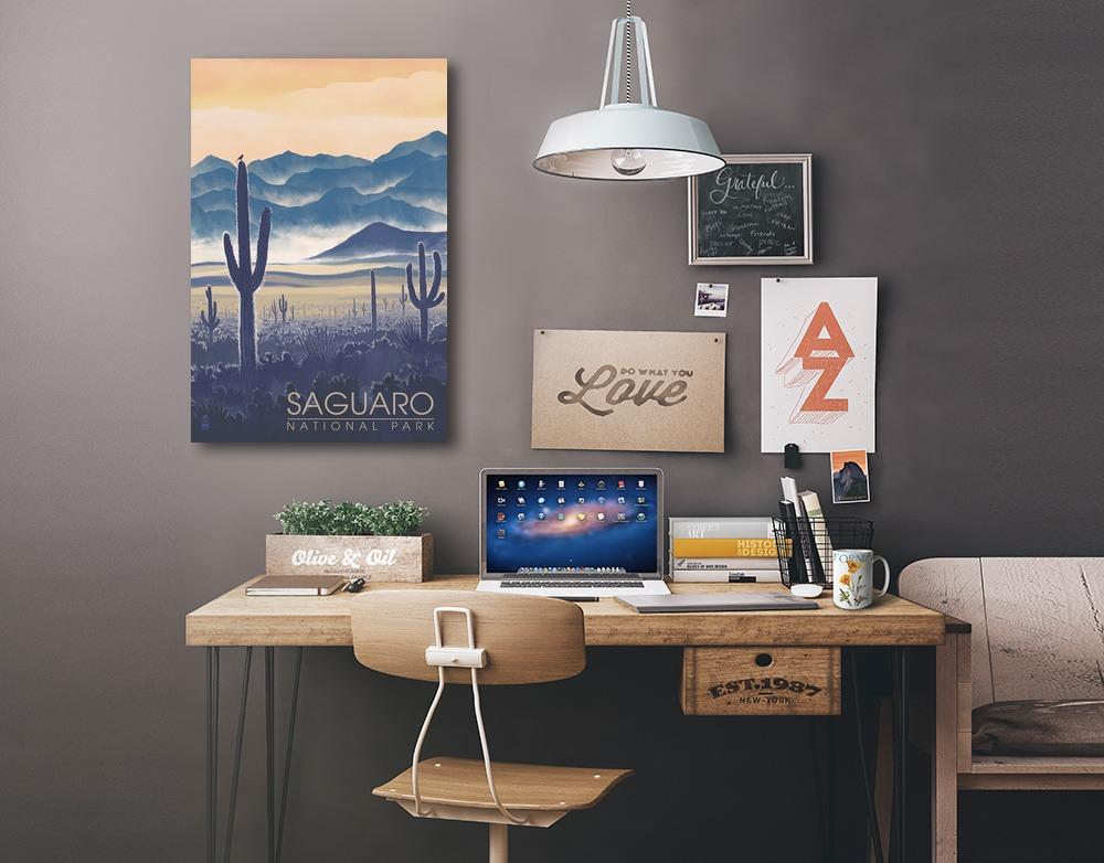 Saguaro National Park, Arizona, Desert Landscape, Lantern Press Artwork, Stretched Canvas Canvas Lantern Press