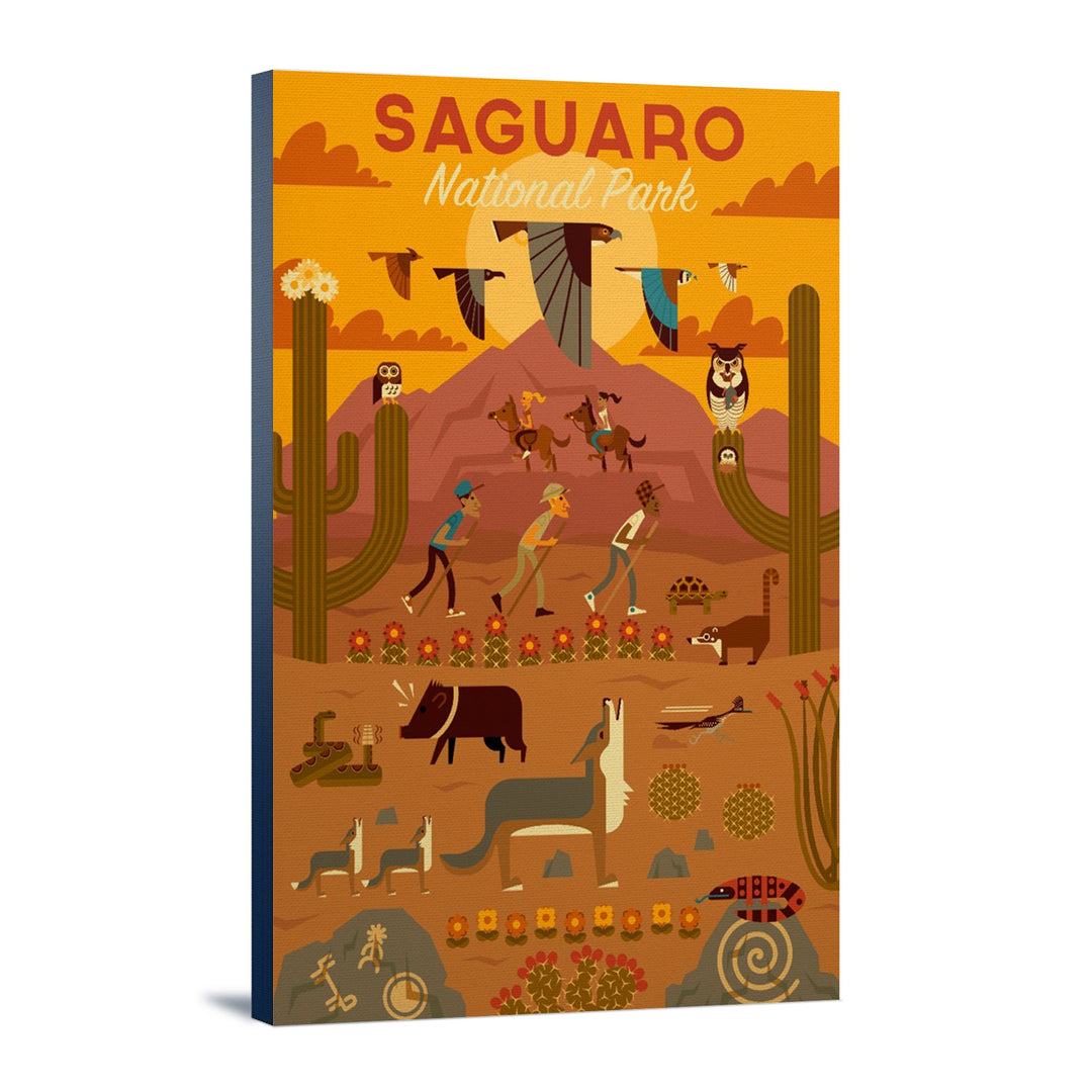 Saguaro National Park, Arizona, Geometric National Park Series, Lantern Press Artwork, Stretched Canvas Canvas Lantern Press 24x36 Stretched Canvas