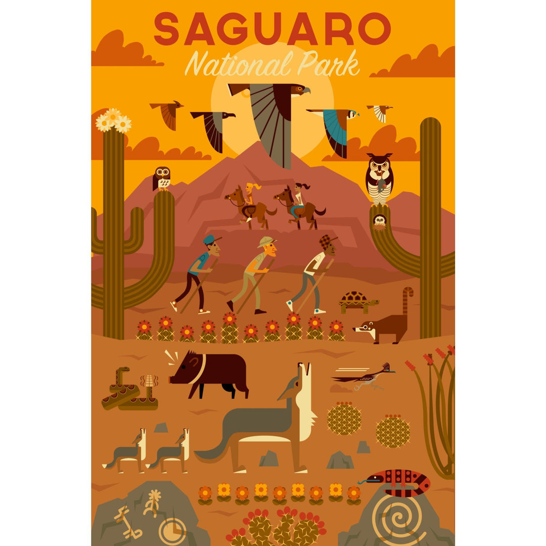 Saguaro National Park, Arizona, Geometric National Park Series, Lantern Press Artwork, Stretched Canvas Canvas Lantern Press