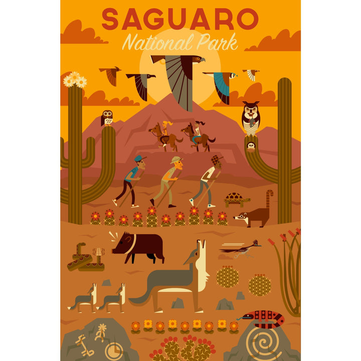 Saguaro National Park, Arizona, Geometric National Park Series, Lantern Press Artwork, Stretched Canvas Canvas Lantern Press