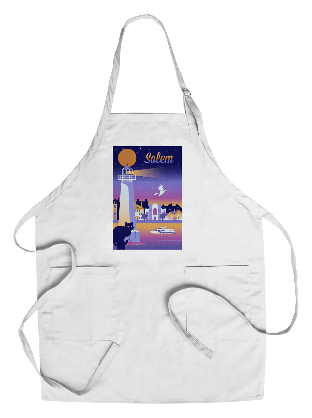 Salem, Massachusetts, Retro Skyline Chromatic Series, Lantern Press Artwork, Towels and Aprons Kitchen Lantern Press Chef's Apron