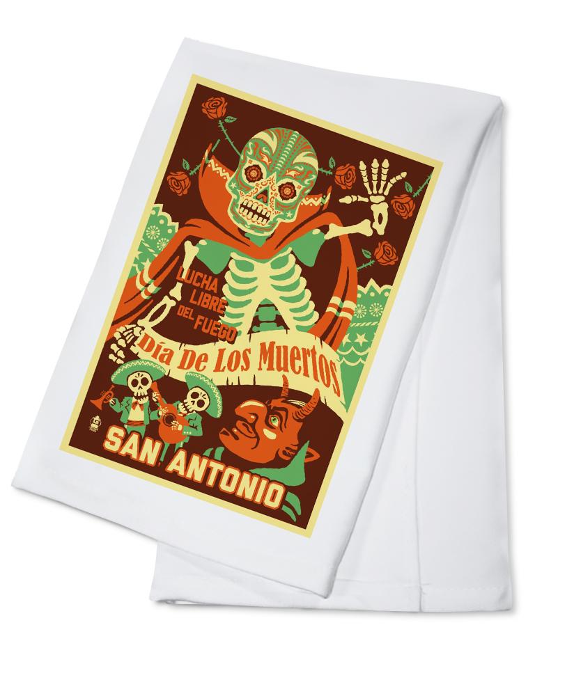 San Antonio, Texas, Dia de los Muertos (Day of the Dead), Lucha Libre del Fuego, Lantern Press, Towels and Aprons Kitchen Lantern Press Cotton Towel
