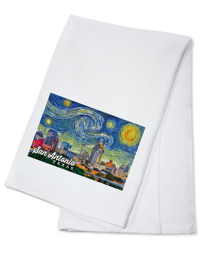 San Antonio, Texas, Starry Night City Series, Lantern Press Artwork, Towels and Aprons Kitchen Lantern Press