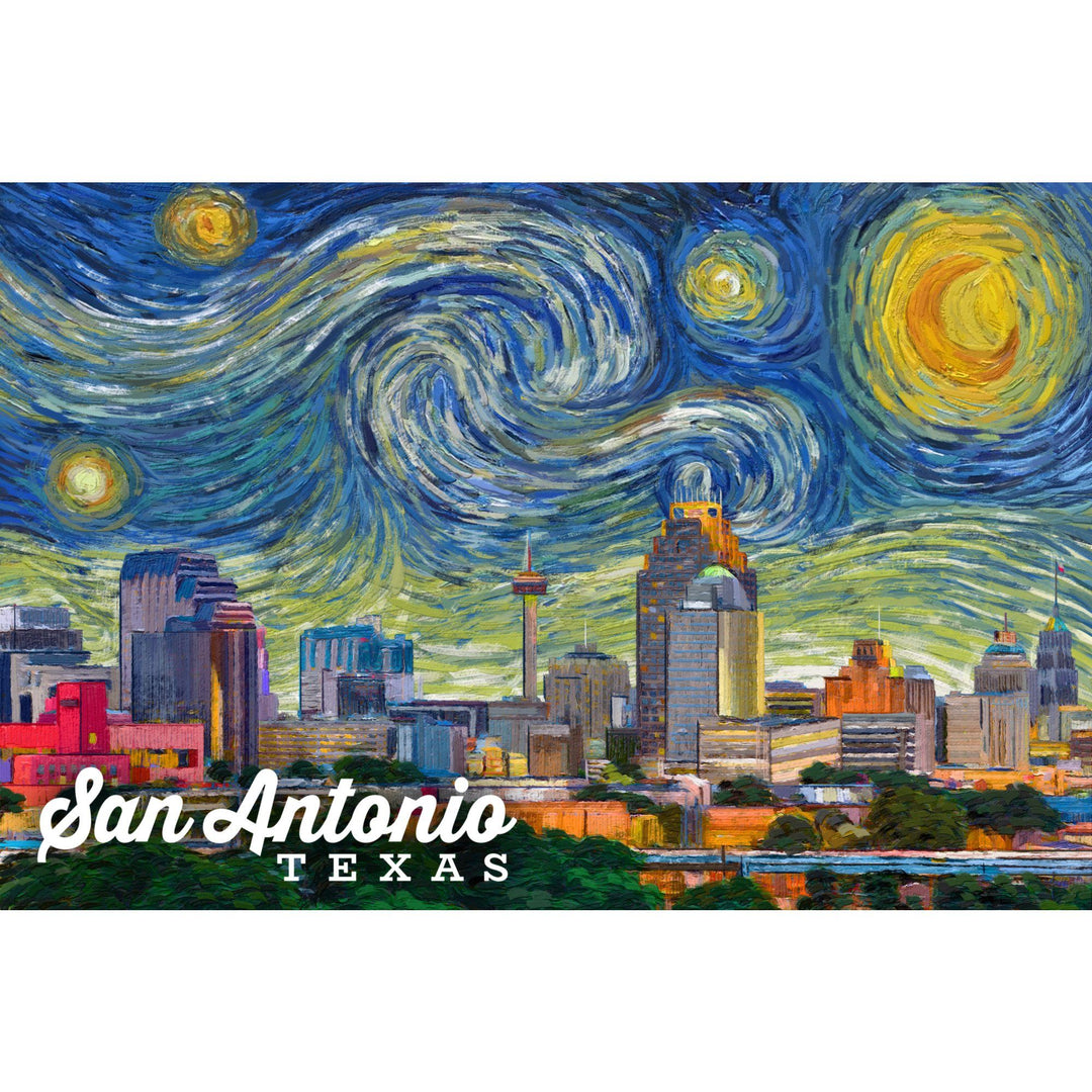 San Antonio, Texas, Starry Night City Series, Lantern Press Artwork, Towels and Aprons Kitchen Lantern Press