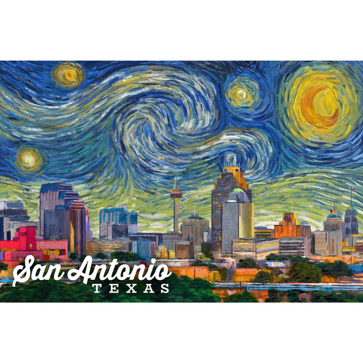 San Antonio, Texas, Starry Night City Series, Lantern Press Artwork, Towels and Aprons Kitchen Lantern Press