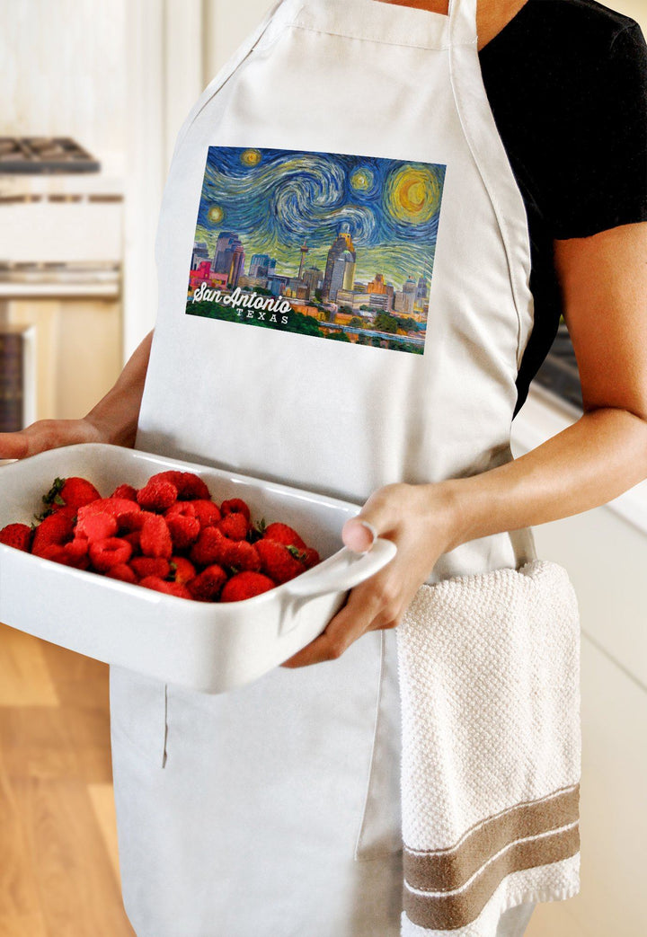 San Antonio, Texas, Starry Night City Series, Lantern Press Artwork, Towels and Aprons Kitchen Lantern Press