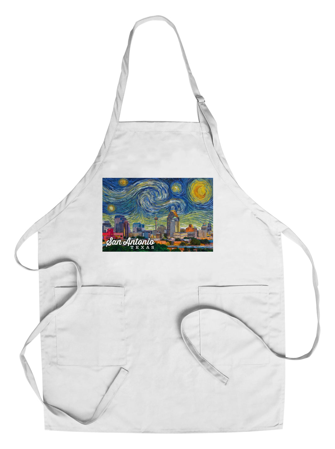 San Antonio, Texas, Starry Night City Series, Lantern Press Artwork, Towels and Aprons Kitchen Lantern Press Chef's Apron