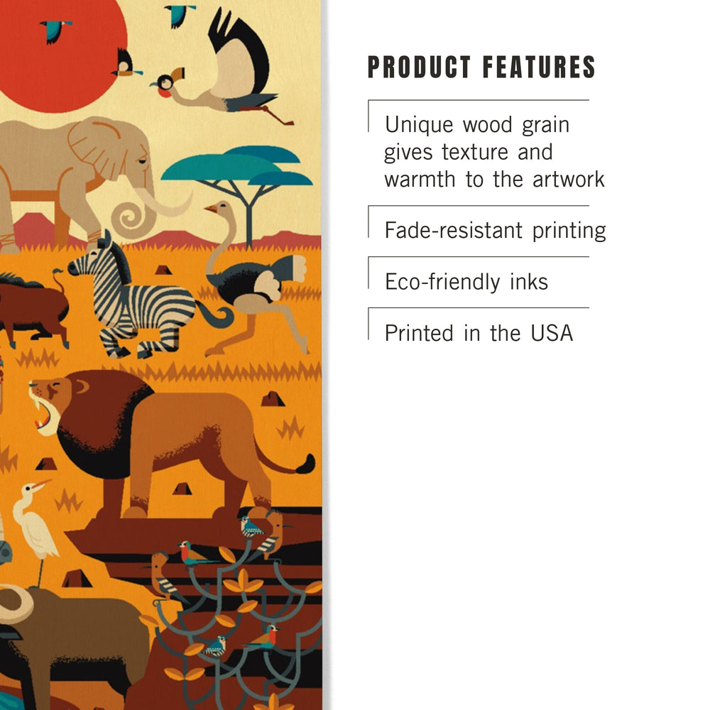 Savanna Animals, Textured Geometric, Lantern Press Artwork, Wood Signs and Postcards Wood Lantern Press