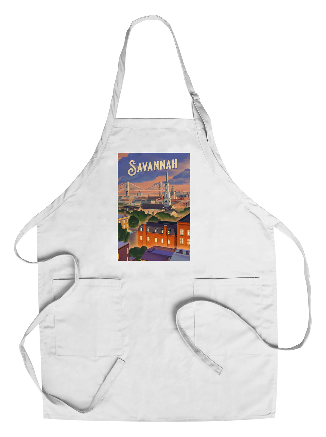 Savannah, Georgia, Skyline, Lithograph Kitchen Lantern Press Chef's Apron