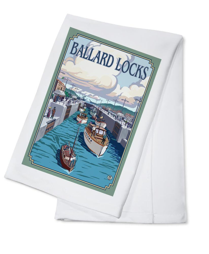 Seattle, Washington, Ballard Locks, Lantern Press Artwork, Towels and Aprons Kitchen Lantern Press Cotton Towel
