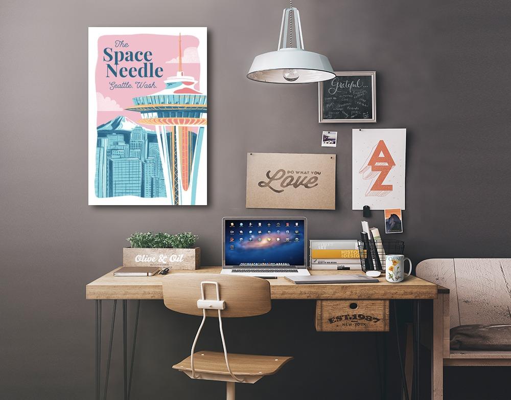 Seattle, Washington, Space Needle, Epic City Scene, Stretched Canvas Canvas Lantern Press