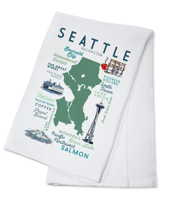 Seattle, Washington, Typography & Icons, Lantern Press Artwork, Towels and Aprons Kitchen Lantern Press Cotton Towel