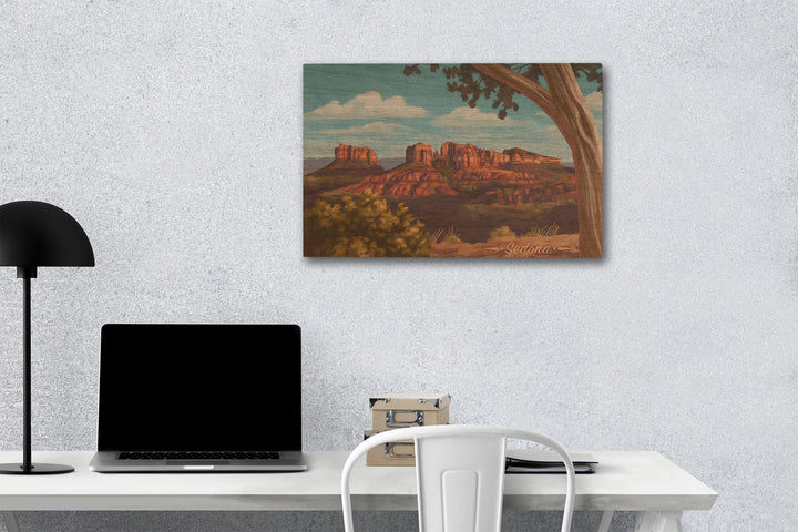 Sedona, Arizona, Canyon with Clouds Oil Painting, Lantern Press Artwork, Wood Signs and Postcards Wood Lantern Press 12 x 18 Wood Gallery Print