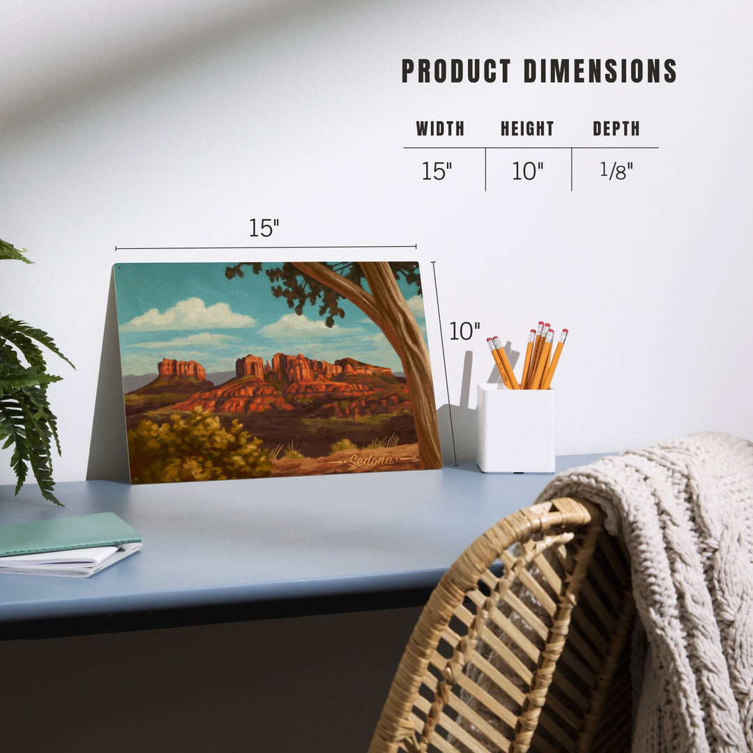 Sedona, Arizona, Canyon with Clouds Oil Painting, Lantern Press Artwork, Wood Signs and Postcards Wood Lantern Press