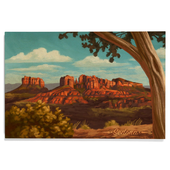 Sedona, Arizona, Canyon with Clouds Oil Painting, Lantern Press Artwork, Wood Signs and Postcards Wood Lantern Press