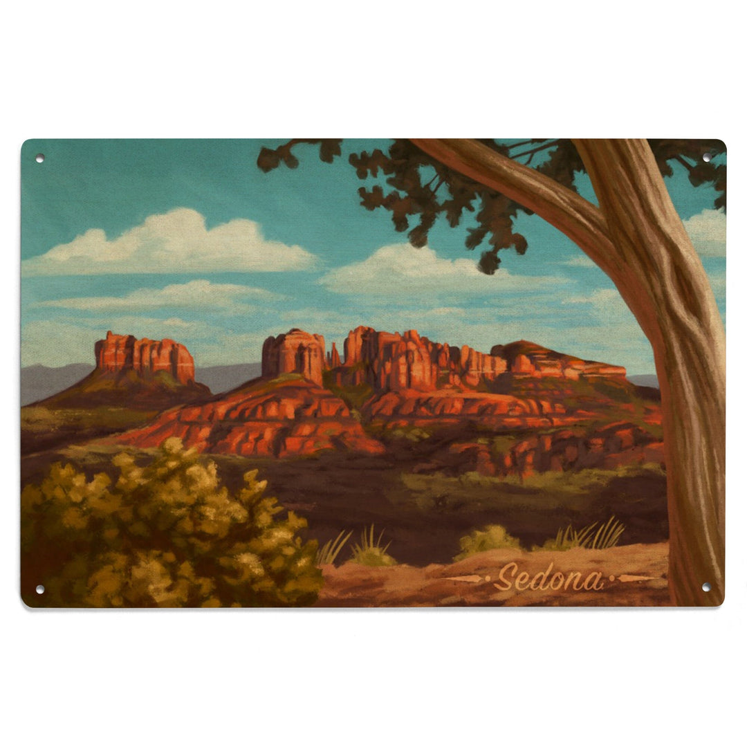 Sedona, Arizona, Canyon with Clouds Oil Painting, Lantern Press Artwork, Wood Signs and Postcards Wood Lantern Press