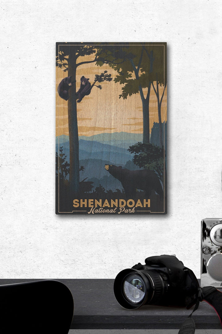 Shenandoah National Park, Black Bears, Lithograph, Lantern Press Artwork, Wood Signs and Postcards Wood Lantern Press 12 x 18 Wood Gallery Print