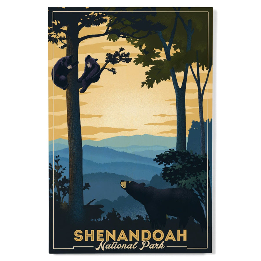 Shenandoah National Park, Black Bears, Lithograph, Lantern Press Artwork, Wood Signs and Postcards Wood Lantern Press