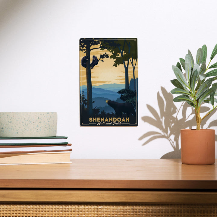 Shenandoah National Park, Black Bears, Lithograph, Lantern Press Artwork, Wood Signs and Postcards Wood Lantern Press