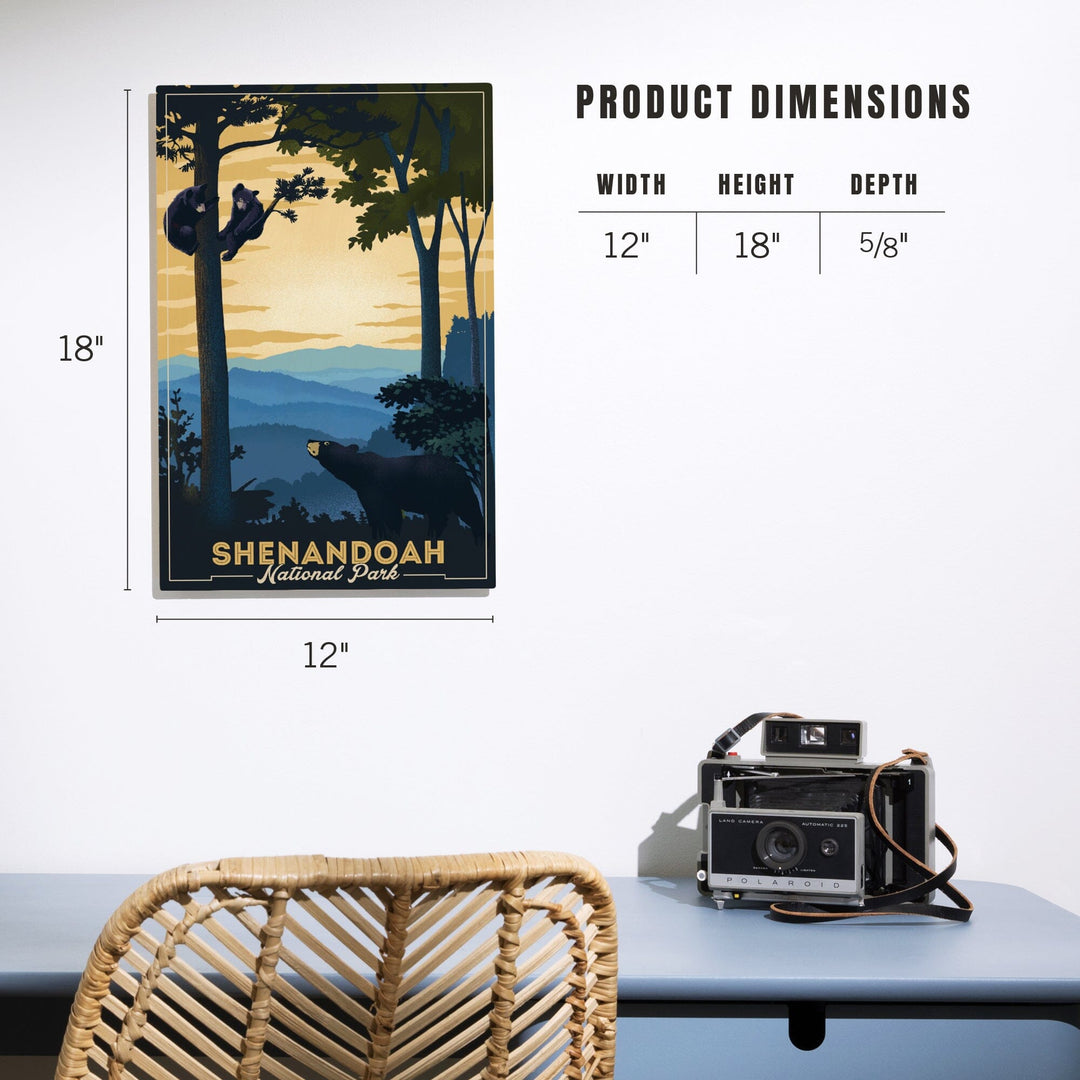 Shenandoah National Park, Black Bears, Lithograph, Lantern Press Artwork, Wood Signs and Postcards Wood Lantern Press