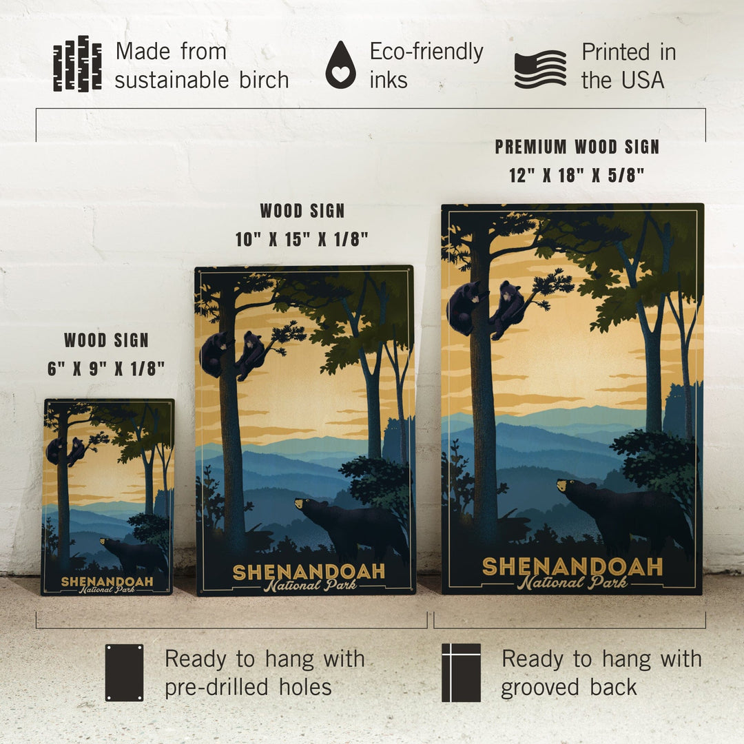 Shenandoah National Park, Black Bears, Lithograph, Lantern Press Artwork, Wood Signs and Postcards Wood Lantern Press