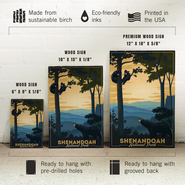 Shenandoah National Park, Black Bears, Lithograph, Lantern Press Artwork, Wood Signs and Postcards Wood Lantern Press