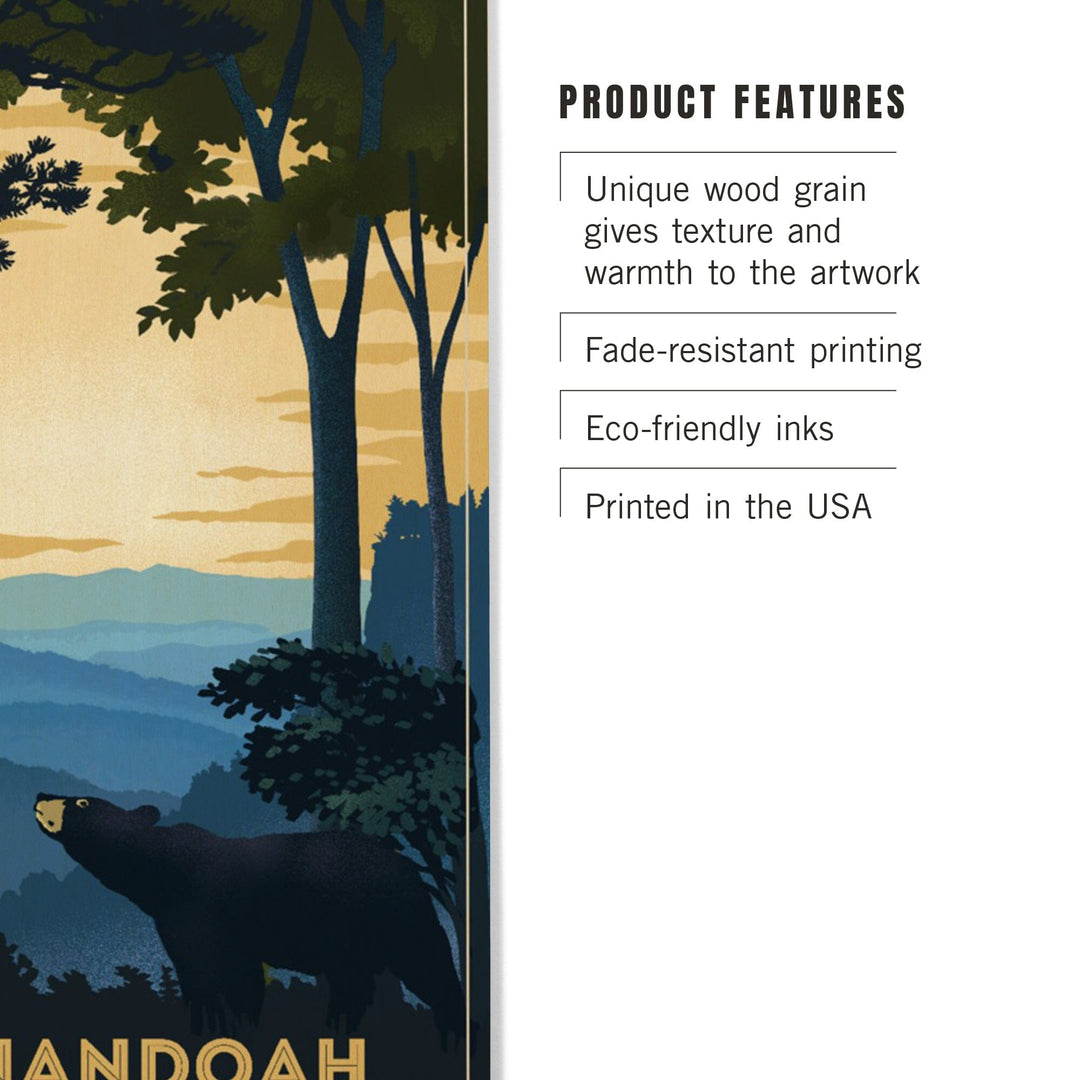 Shenandoah National Park, Black Bears, Lithograph, Lantern Press Artwork, Wood Signs and Postcards Wood Lantern Press