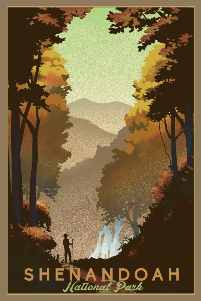 Shenandoah National Park, Falls, Lithograph, Lantern Press Artwork, Art Prints and Metal Signs Art Lantern Press 12 x 18 Art Print