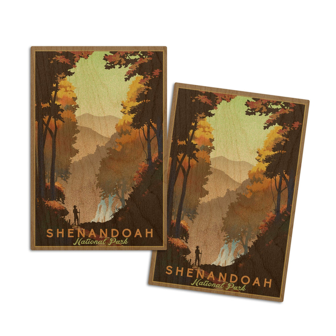 Shenandoah National Park, Falls, Lithograph, Lantern Press Artwork, Wood Signs and Postcards Wood Lantern Press 4x6 Wood Postcard Set