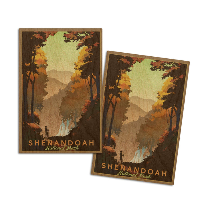 Shenandoah National Park, Falls, Lithograph, Lantern Press Artwork, Wood Signs and Postcards Wood Lantern Press 4x6 Wood Postcard Set
