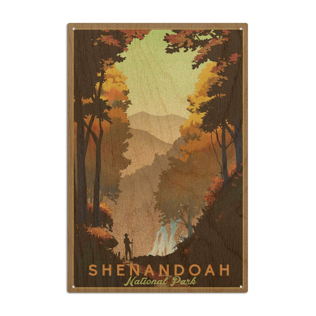 Shenandoah National Park, Falls, Lithograph, Lantern Press Artwork, Wood Signs and Postcards Wood Lantern Press 6x9 Wood Sign