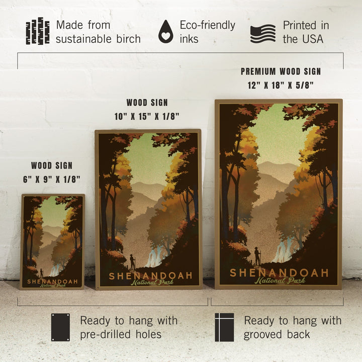 Shenandoah National Park, Falls, Lithograph, Lantern Press Artwork, Wood Signs and Postcards Wood Lantern Press