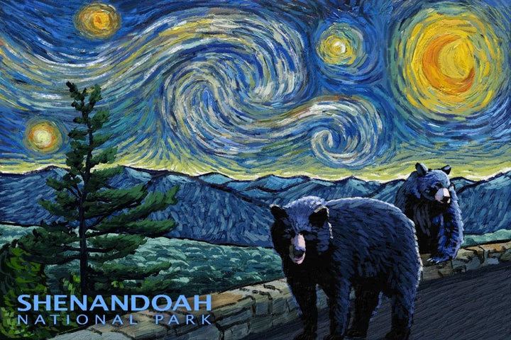 Shenandoah National Park, Virginia, Starry Night National Park Series, Lantern Press Artwork, Art Prints and Metal Signs Art Lantern Press 12 x 18 Art Print