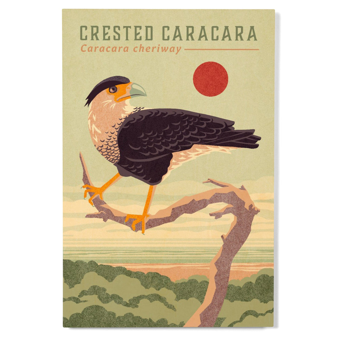 Shorebirds at Sunset Collection, Crested Caracara, Bird, Wood Signs and Postcards Wood Lantern Press