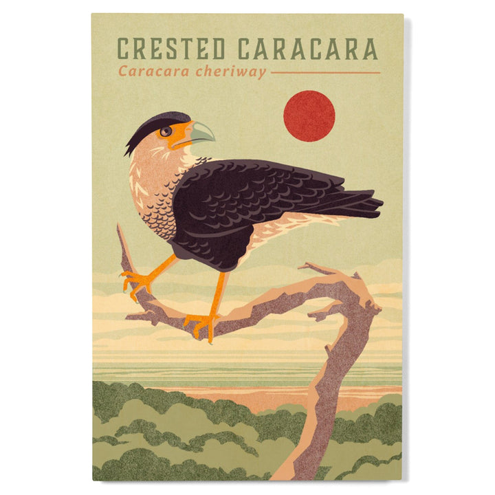 Shorebirds at Sunset Collection, Crested Caracara, Bird, Wood Signs and Postcards Wood Lantern Press