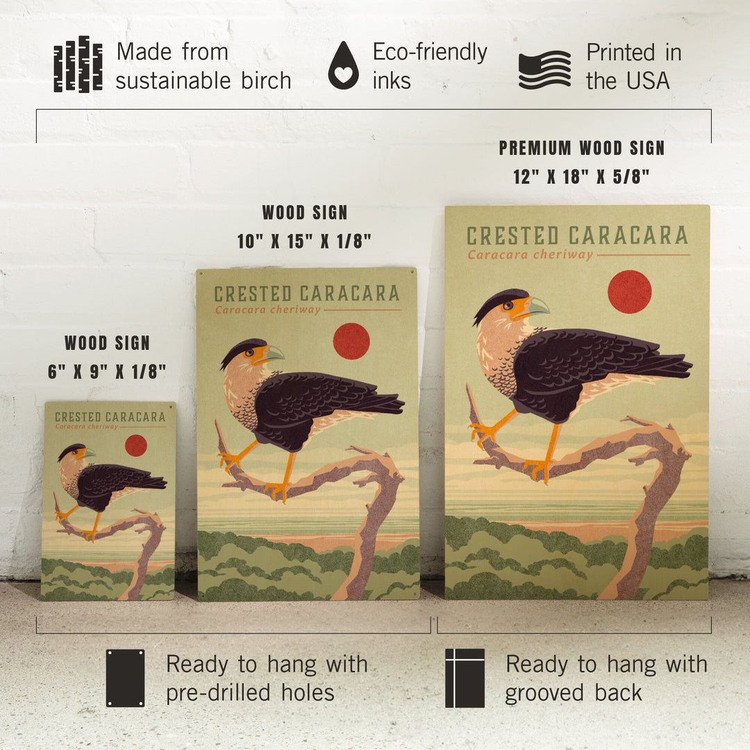 Shorebirds at Sunset Collection, Crested Caracara, Bird, Wood Signs and Postcards Wood Lantern Press