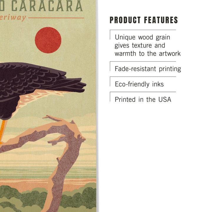 Shorebirds at Sunset Collection, Crested Caracara, Bird, Wood Signs and Postcards Wood Lantern Press