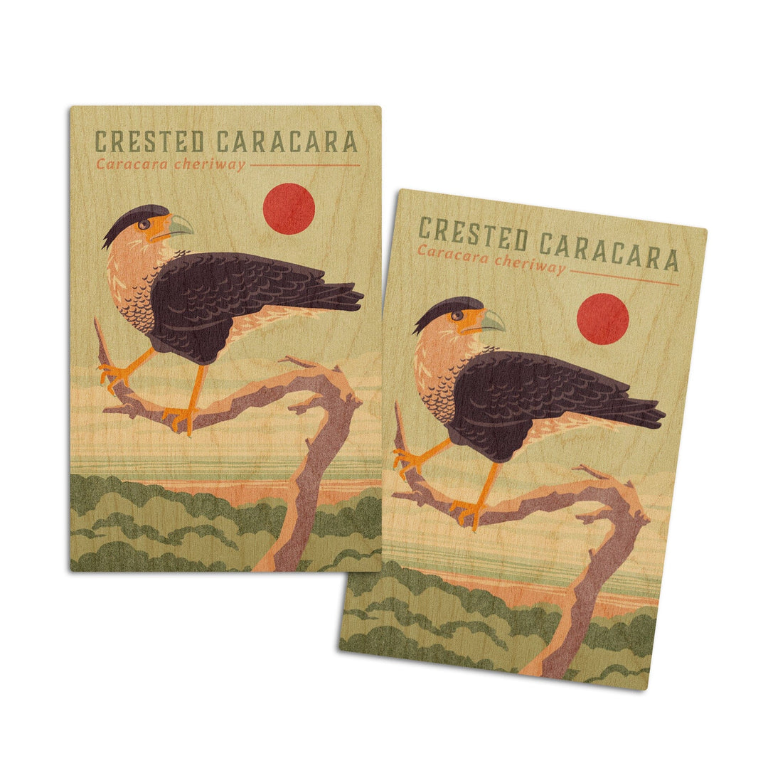Shorebirds at Sunset Collection, Crested Caracara, Bird, Wood Signs and Postcards Wood Lantern Press 4x6 Wood Postcard Set