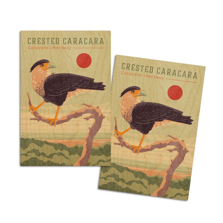 Shorebirds at Sunset Collection, Crested Caracara, Bird, Wood Signs and Postcards Wood Lantern Press 4x6 Wood Postcard Set