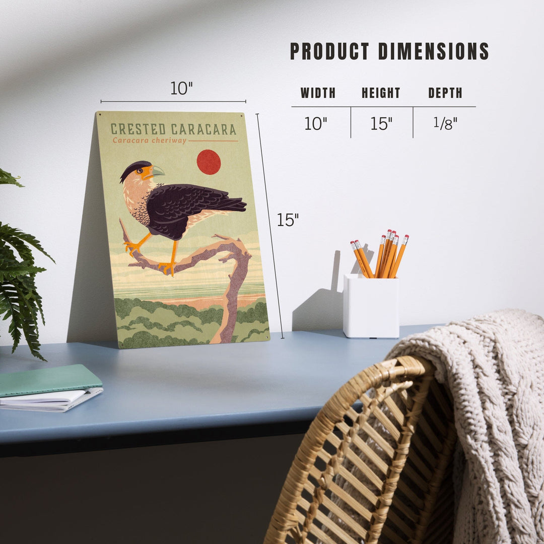 Shorebirds at Sunset Collection, Crested Caracara, Bird, Wood Signs and Postcards Wood Lantern Press
